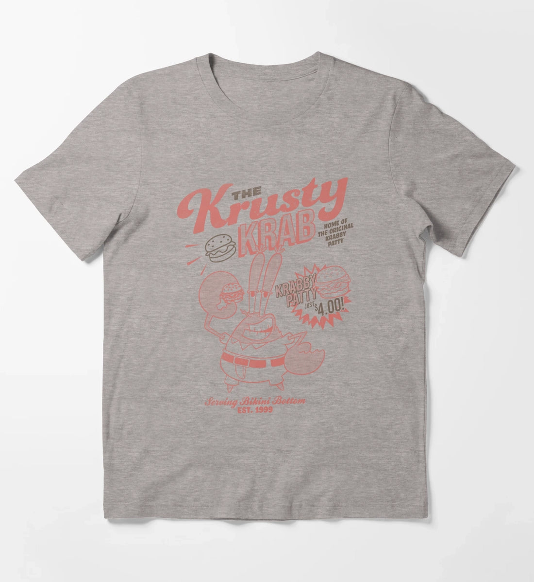 SpongeBob SquarePants Mr Krabs Krusty Krab Poster T-Shirt Heather Grey