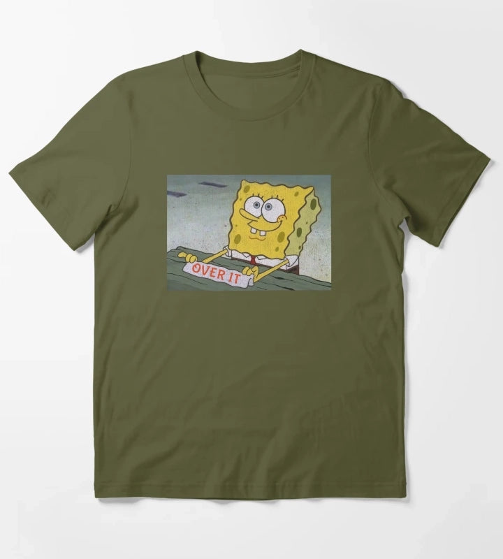 SpongeBob SquarePants Over It Sign T-Shirt Olive Green