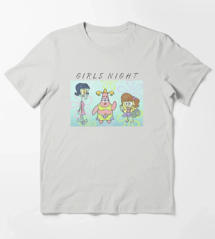 SpongeBob SquarePants Patrick Squidward Girls Night T-Shirt Light Grey