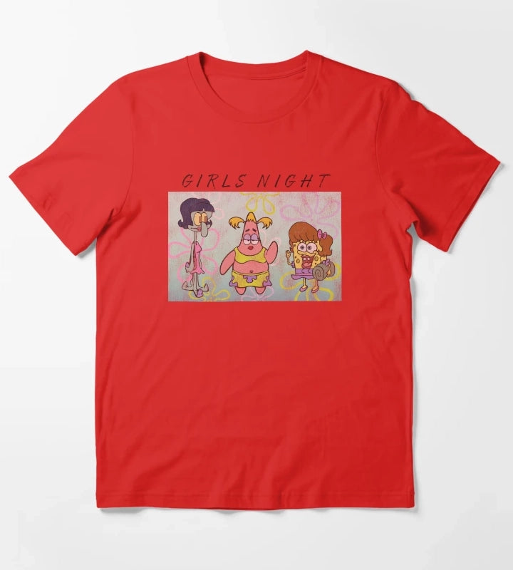 SpongeBob SquarePants Patrick Squidward Girls Night T-Shirt Red