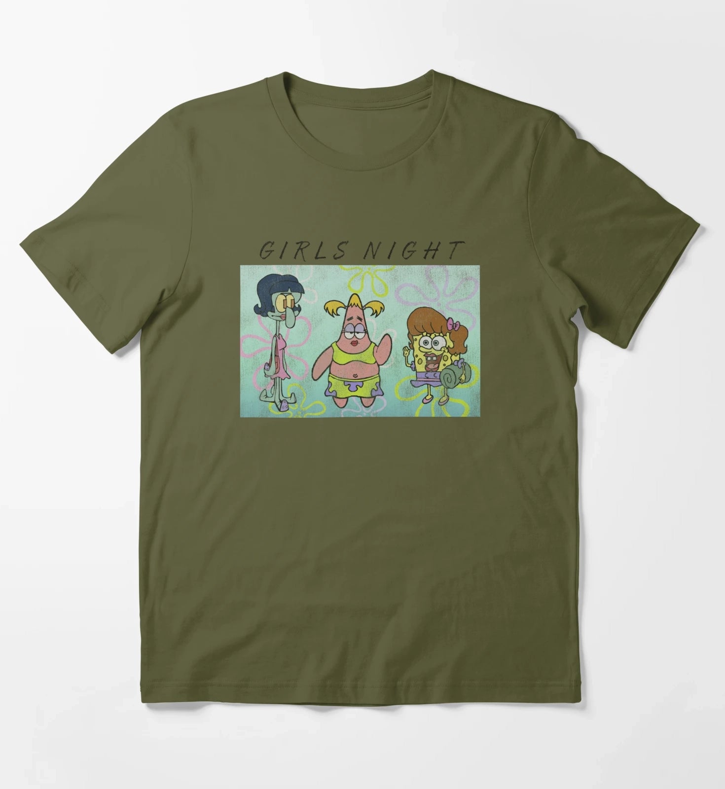 SpongeBob SquarePants Patrick Squidward Girls Night T-Shirt Olive Green
