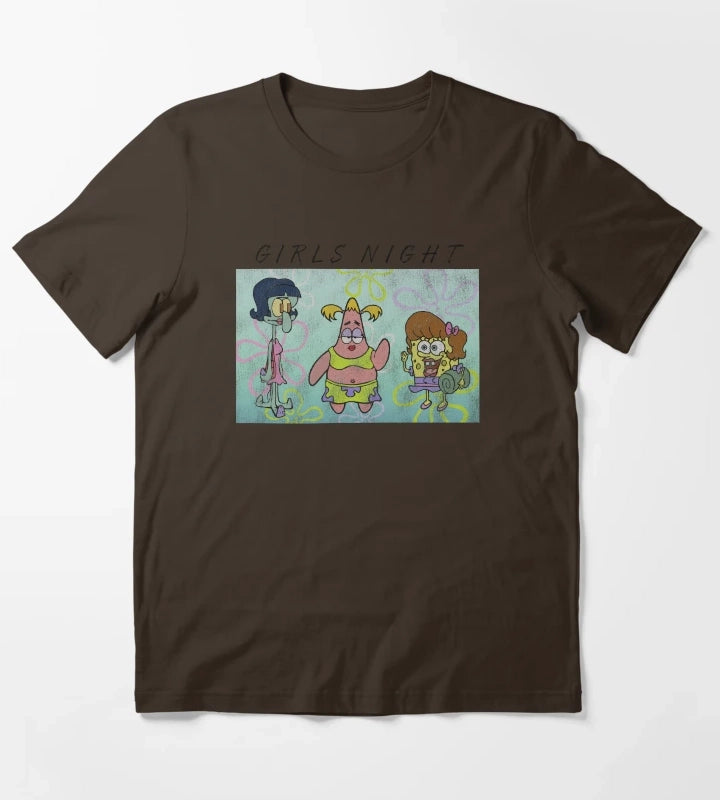 SpongeBob SquarePants Patrick Squidward Girls Night T-Shirt Brown