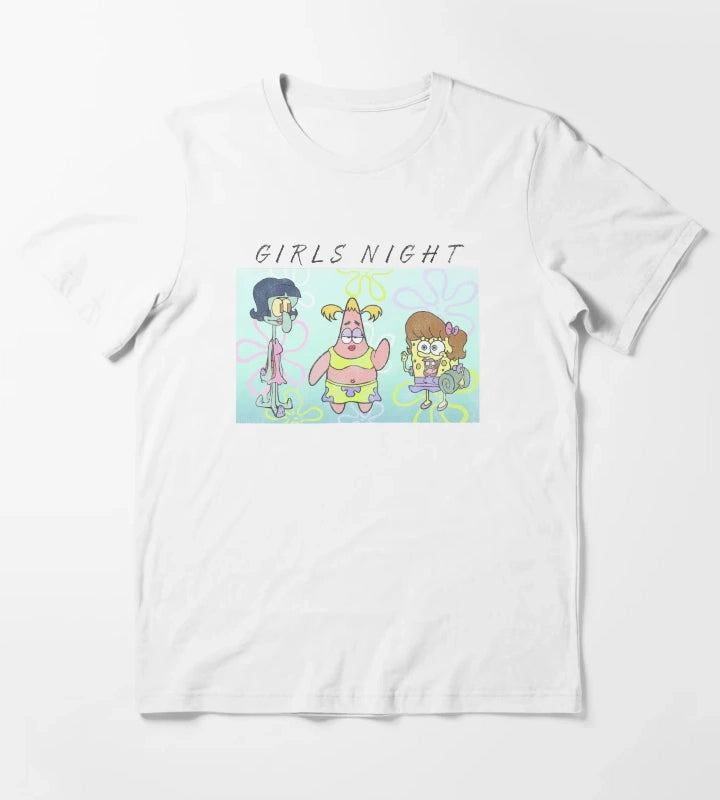 SpongeBob SquarePants Patrick Squidward Girls Night T-Shirt White