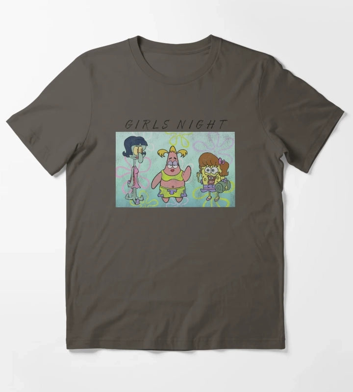 SpongeBob SquarePants Patrick Squidward Girls Night T-Shirt Dark Grey