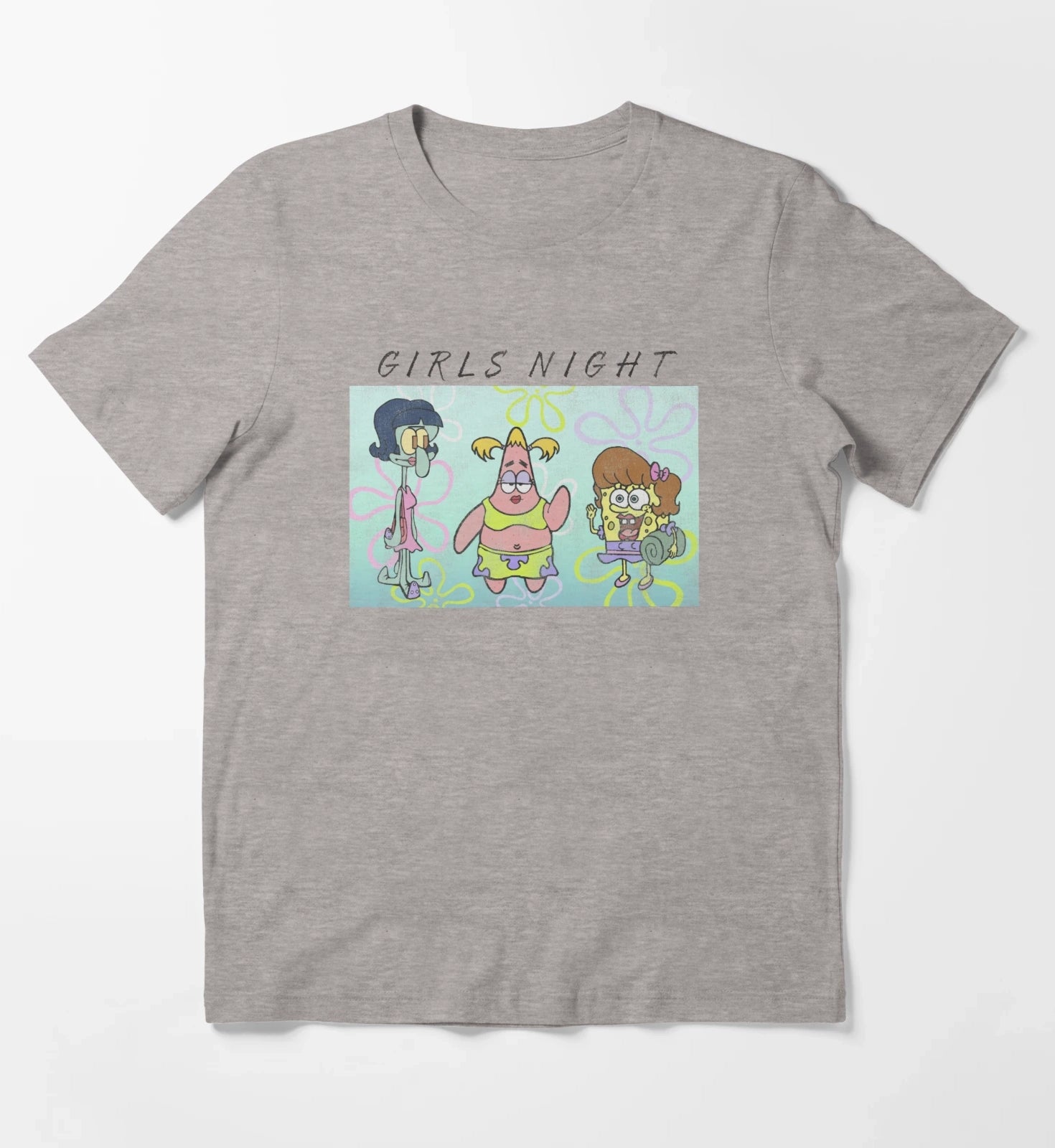 SpongeBob SquarePants Patrick Squidward Girls Night T-Shirt Heather Grey