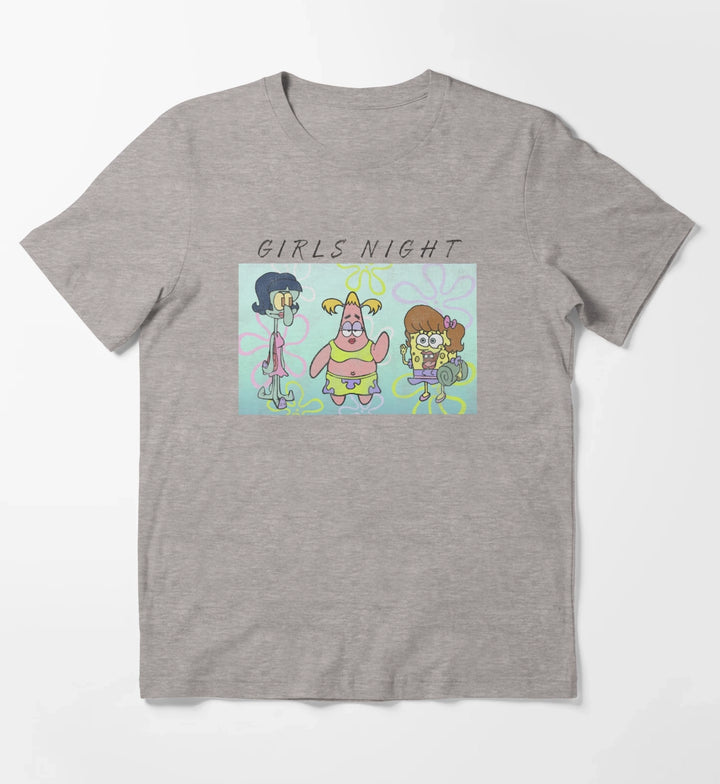SpongeBob SquarePants Patrick Squidward Girls Night T-Shirt Heather Grey