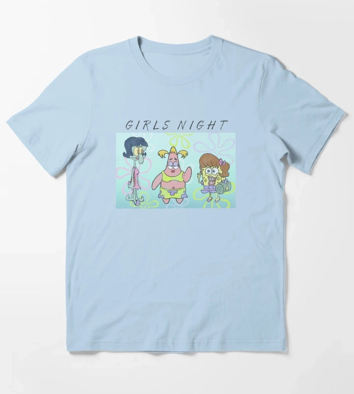 SpongeBob SquarePants Patrick Squidward Girls Night T-Shirt Sky Blue