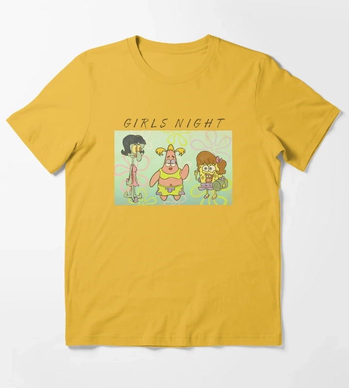 SpongeBob SquarePants Patrick Squidward Girls Night T-Shirt Yellow