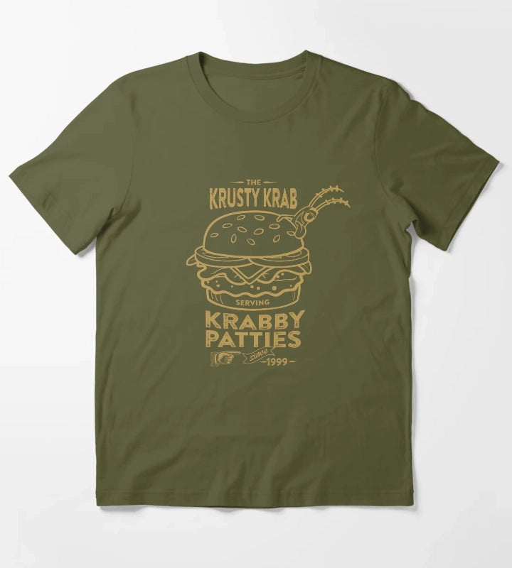 SpongeBob SquarePants Plankton Krusty Krab Krabby Patties Ad T-Shirt Olive Green