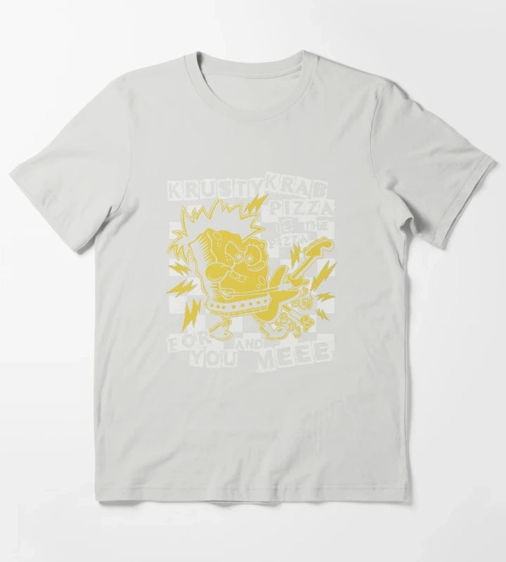 SpongeBob SquarePants Punk Bob Krusty Krab Pizza T-Shirt Light Grey