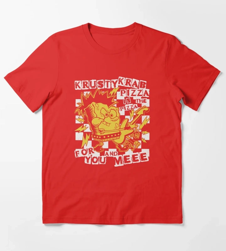 SpongeBob SquarePants Punk Bob Krusty Krab Pizza T-Shirt Red
