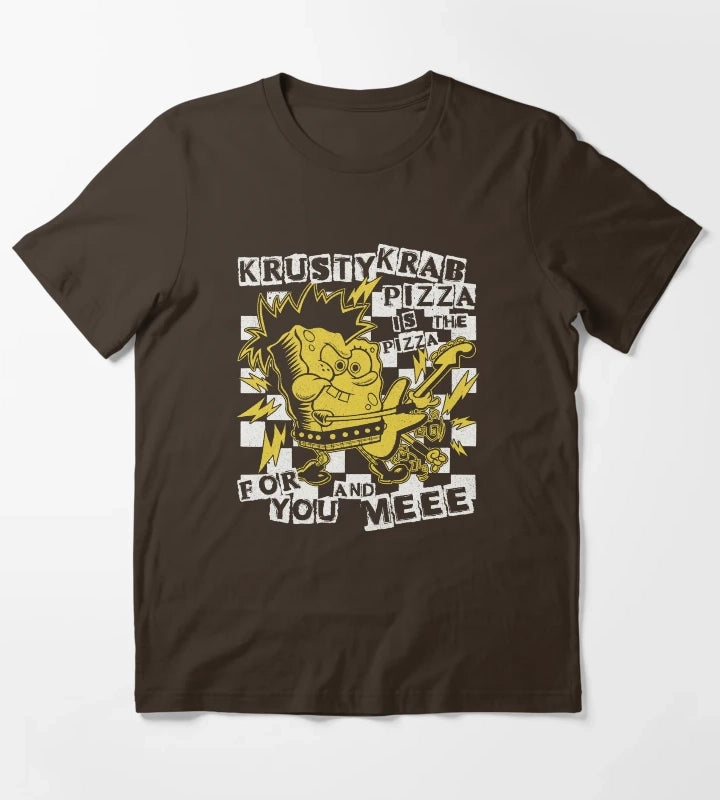 SpongeBob SquarePants Punk Bob Krusty Krab Pizza T-Shirt Brown