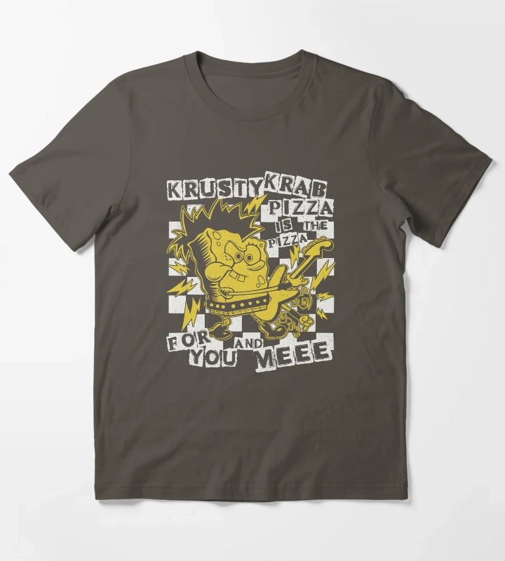 SpongeBob SquarePants Punk Bob Krusty Krab Pizza T-Shirt Dark Grey
