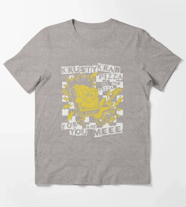 SpongeBob SquarePants Punk Bob Krusty Krab Pizza T-Shirt Heather Grey