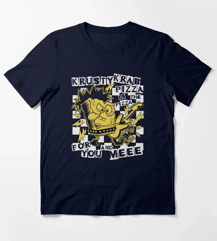 SpongeBob SquarePants Punk Bob Krusty Krab Pizza T-Shirt Navy