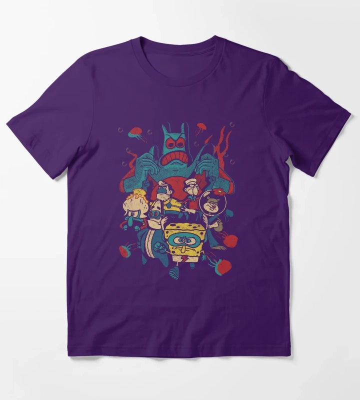 SpongeBob SquarePants Retro Superhero Group Poster T-Shirt Purple