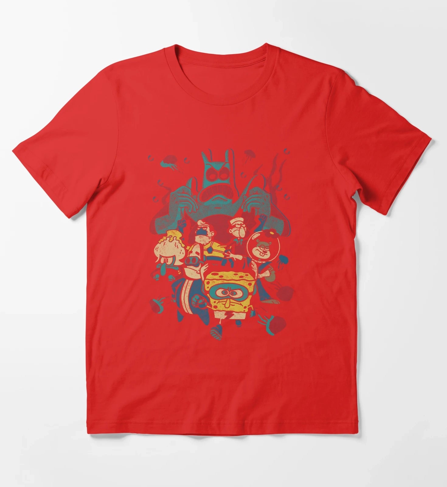 SpongeBob SquarePants Retro Superhero Group Poster T-Shirt Red