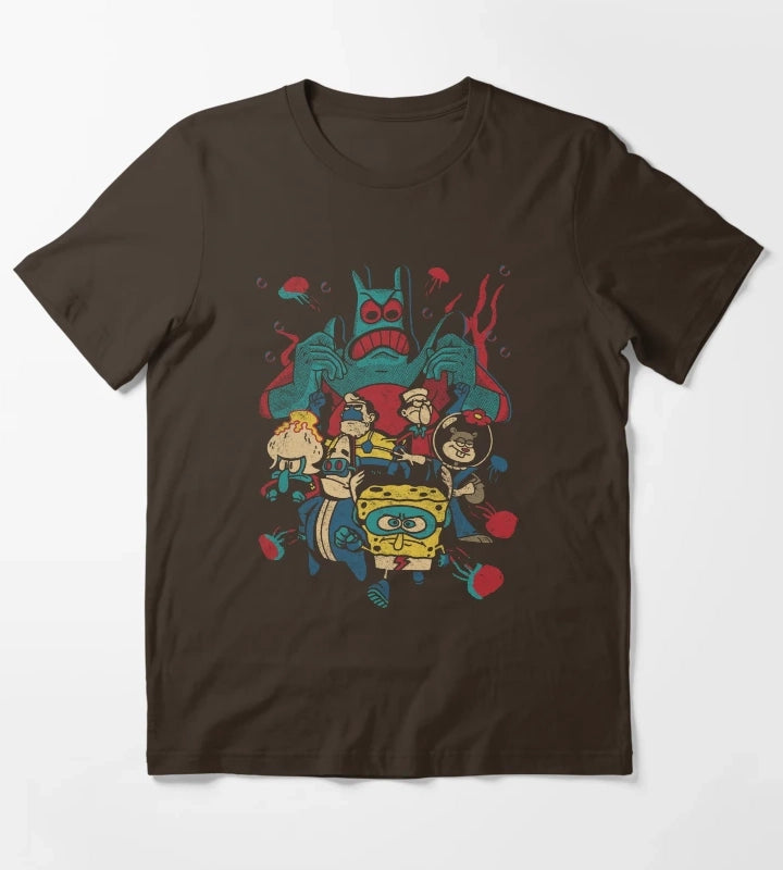 SpongeBob SquarePants Retro Superhero Group Poster T-Shirt Brown