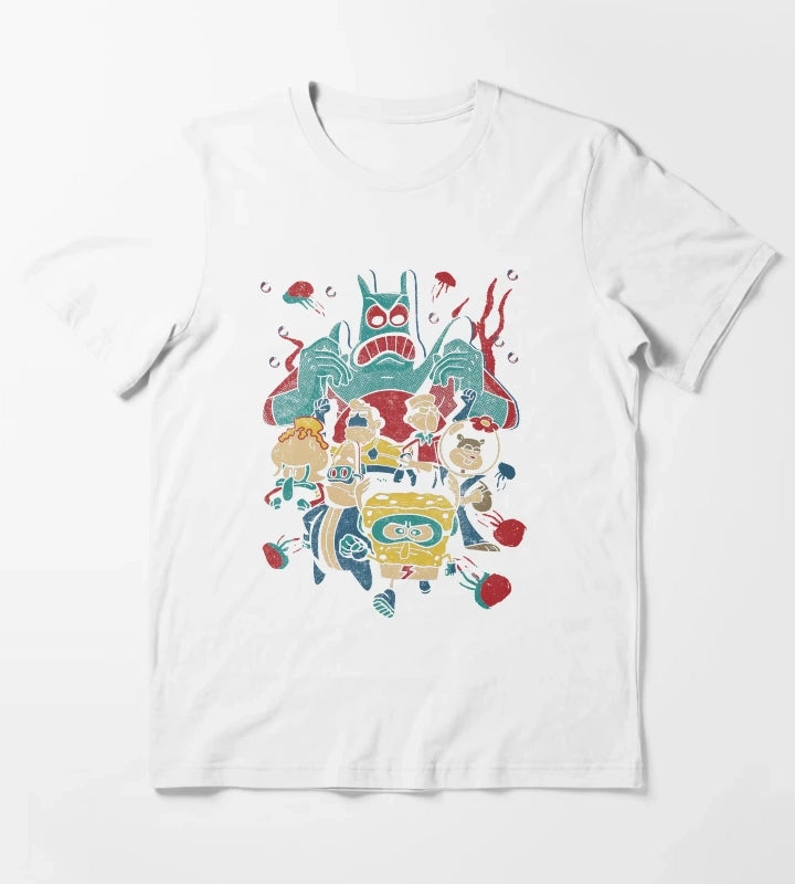 SpongeBob SquarePants Retro Superhero Group Poster T-Shirt White