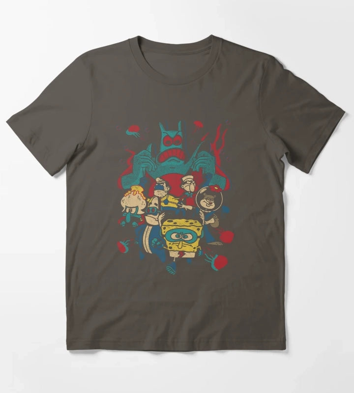 SpongeBob SquarePants Retro Superhero Group Poster T-Shirt Dark Grey
