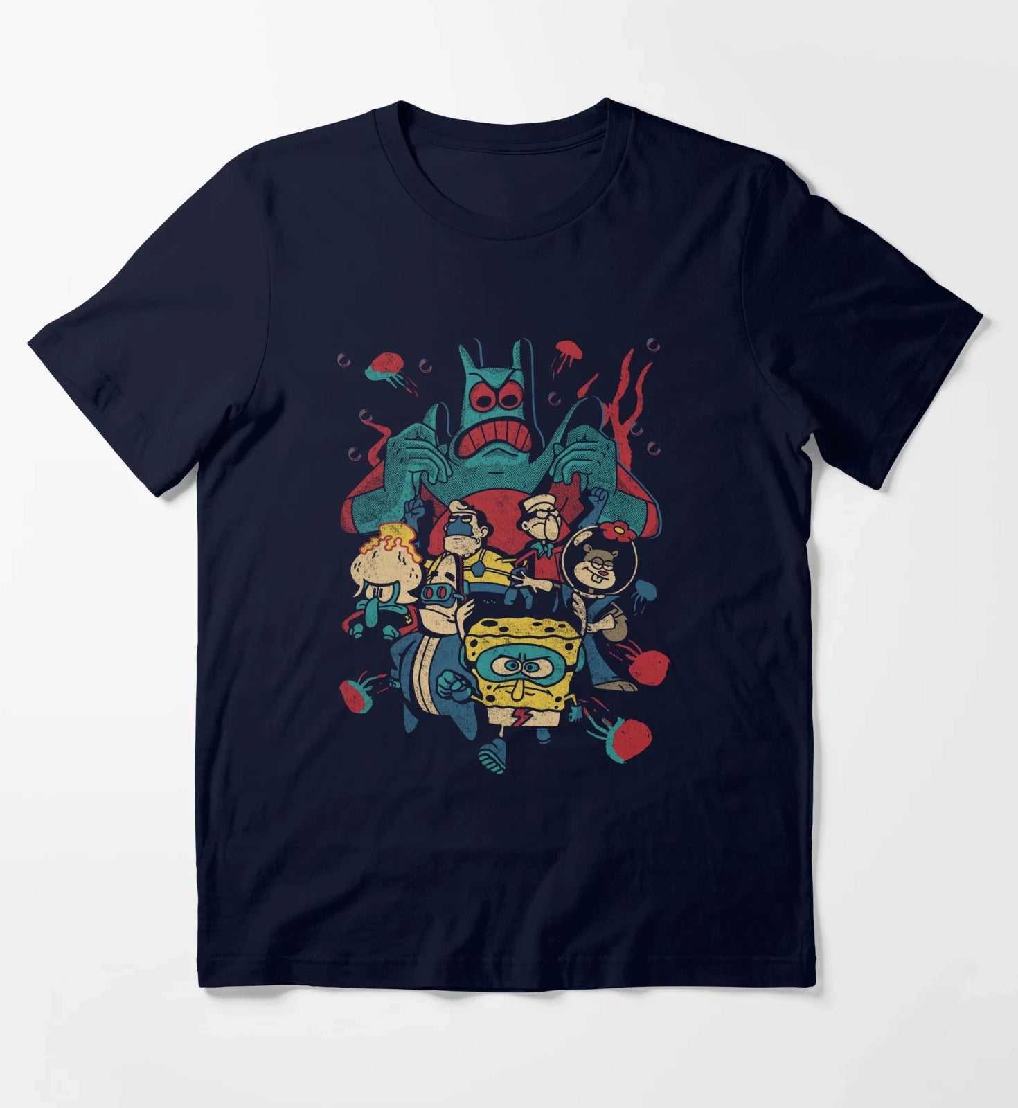 SpongeBob SquarePants Retro Superhero Group Poster T-Shirt Navy
