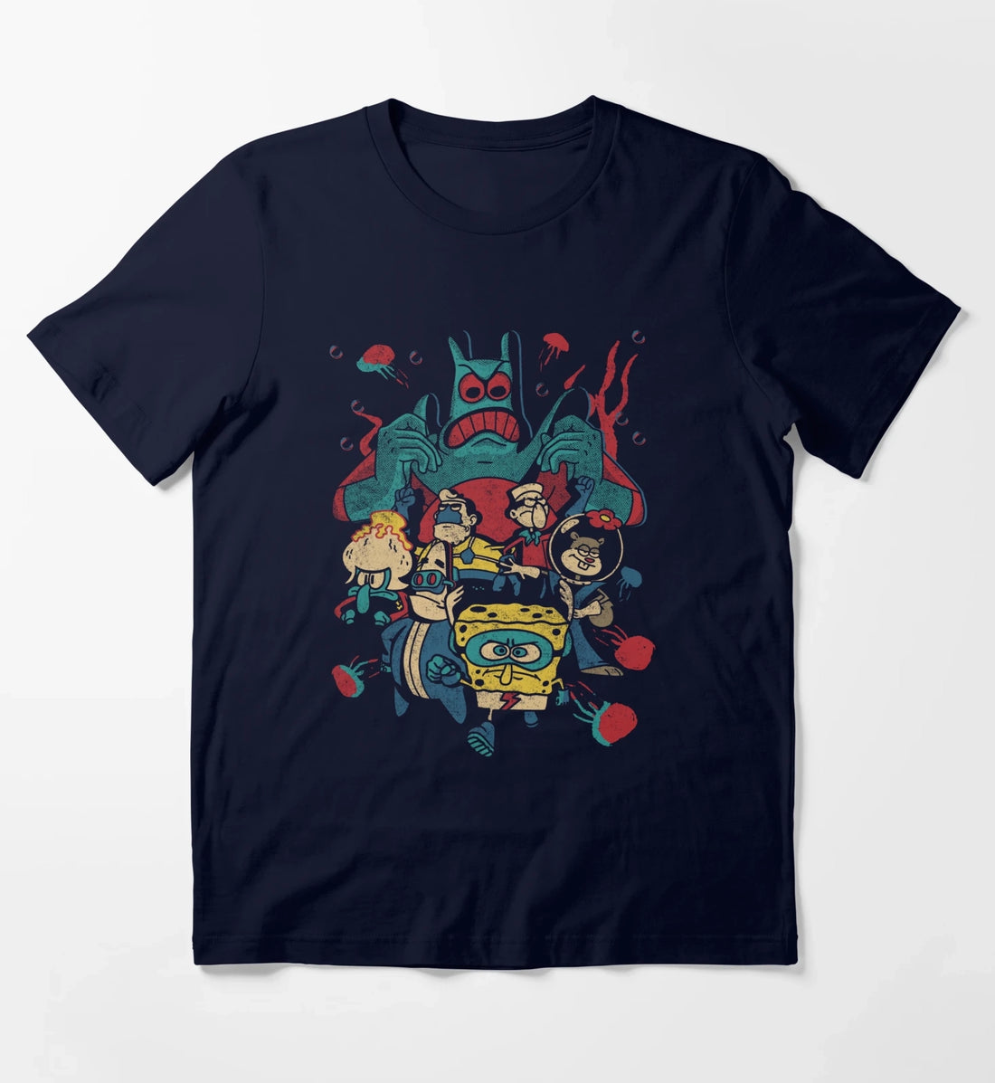 SpongeBob SquarePants Retro Superhero Group Poster T-Shirt Navy