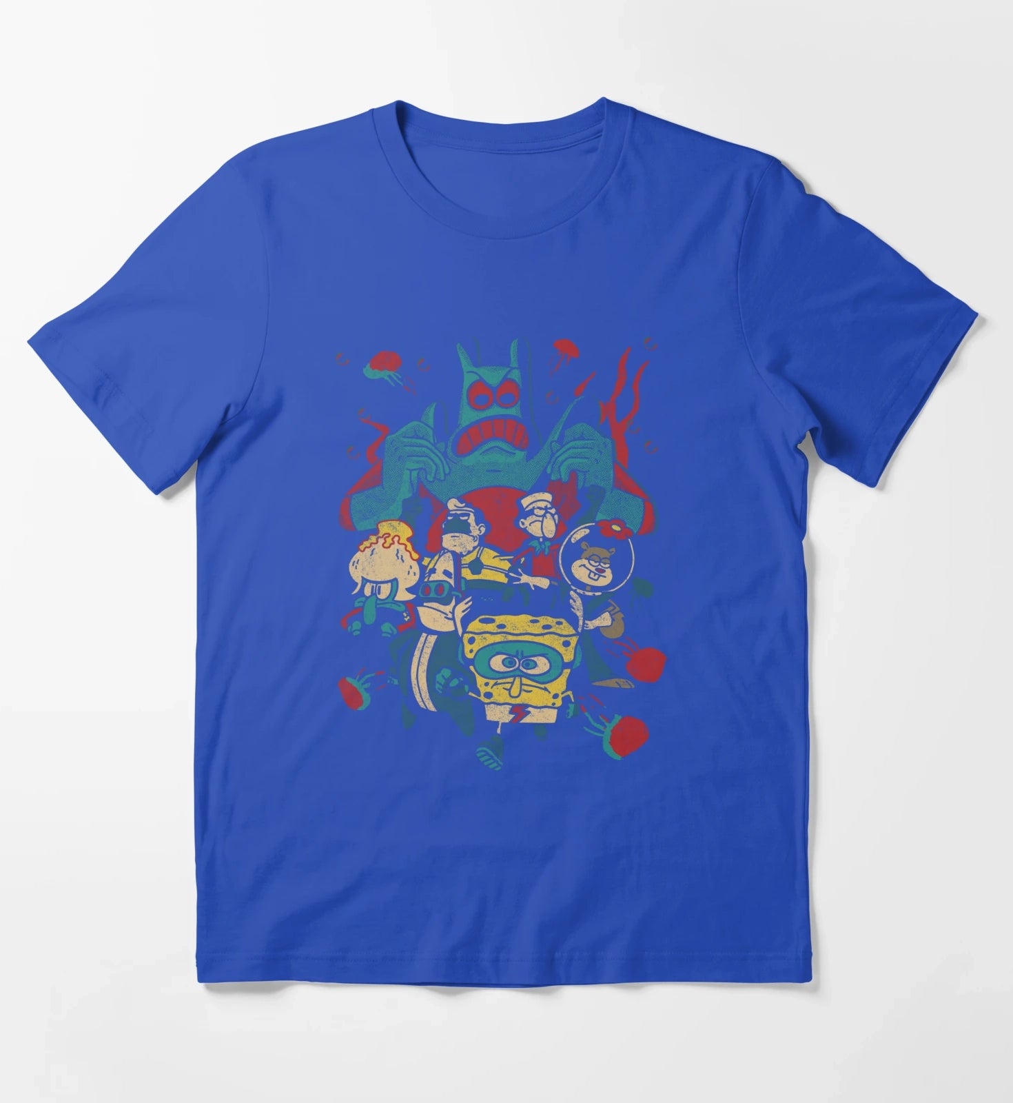 SpongeBob SquarePants Retro Superhero Group Poster T-Shirt Blue