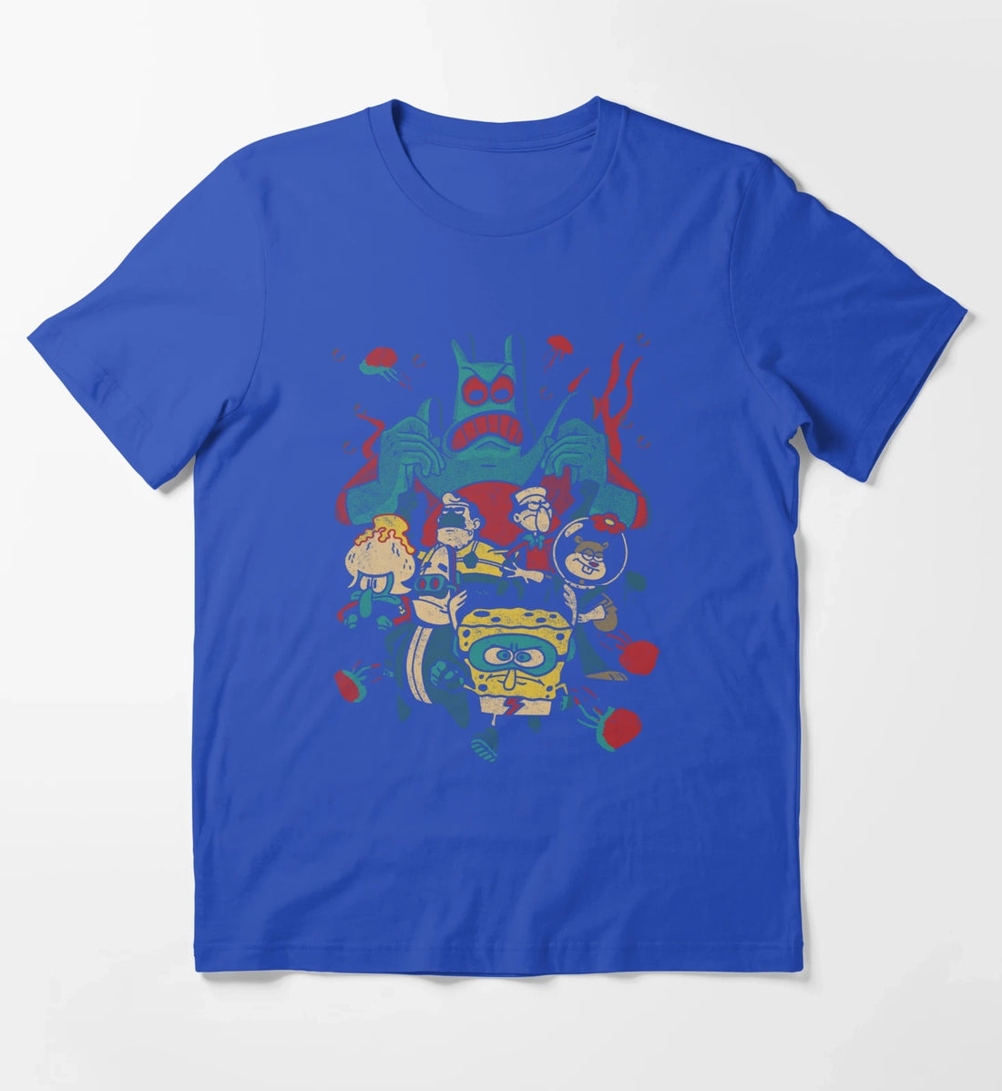 SpongeBob SquarePants Retro Superhero Group Poster T-Shirt Blue