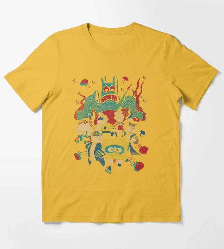 SpongeBob SquarePants Retro Superhero Group Poster T-Shirt Yellow