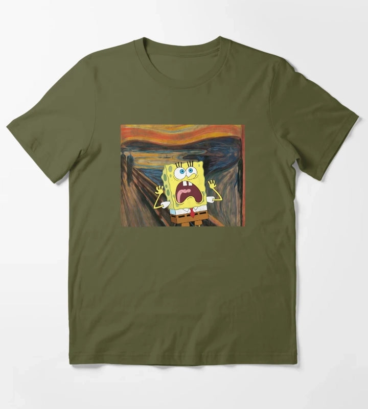 SpongeBob SquarePants Scream Painting T-Shirt Olive Green