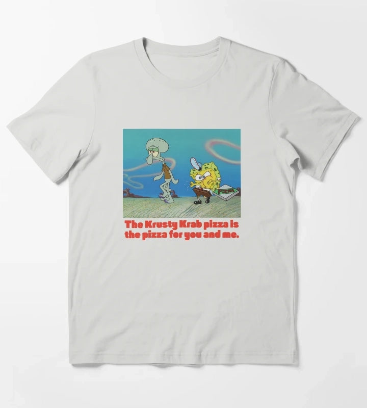 SpongeBob SquarePants SpongeBob Squidward Pizza T-Shirt Light Grey