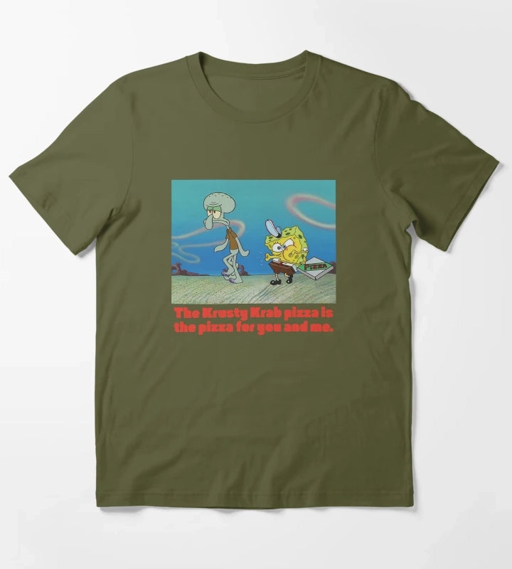 SpongeBob SquarePants SpongeBob Squidward Pizza T-Shirt Olive Green