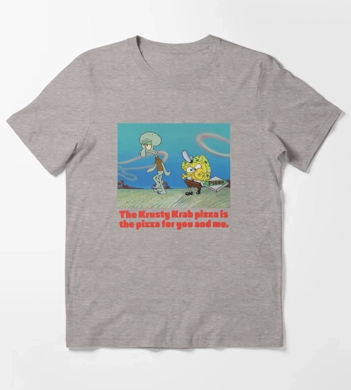 SpongeBob SquarePants SpongeBob Squidward Pizza T-Shirt Heather Grey