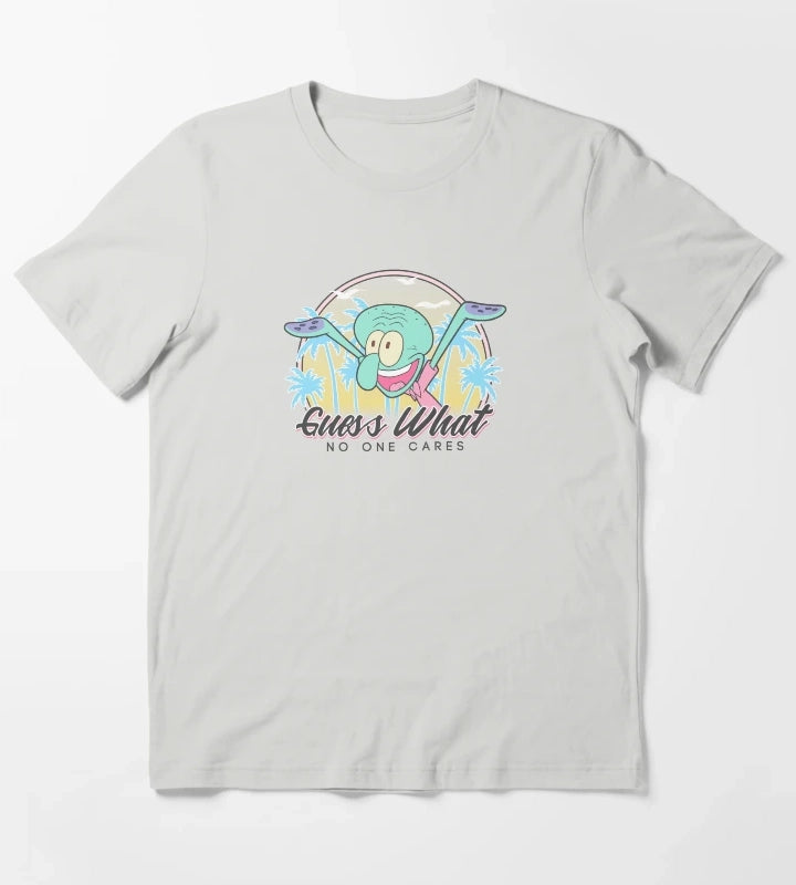 SpongeBob SquarePants Squidward Guess What No One Cares T-Shirt Light Grey