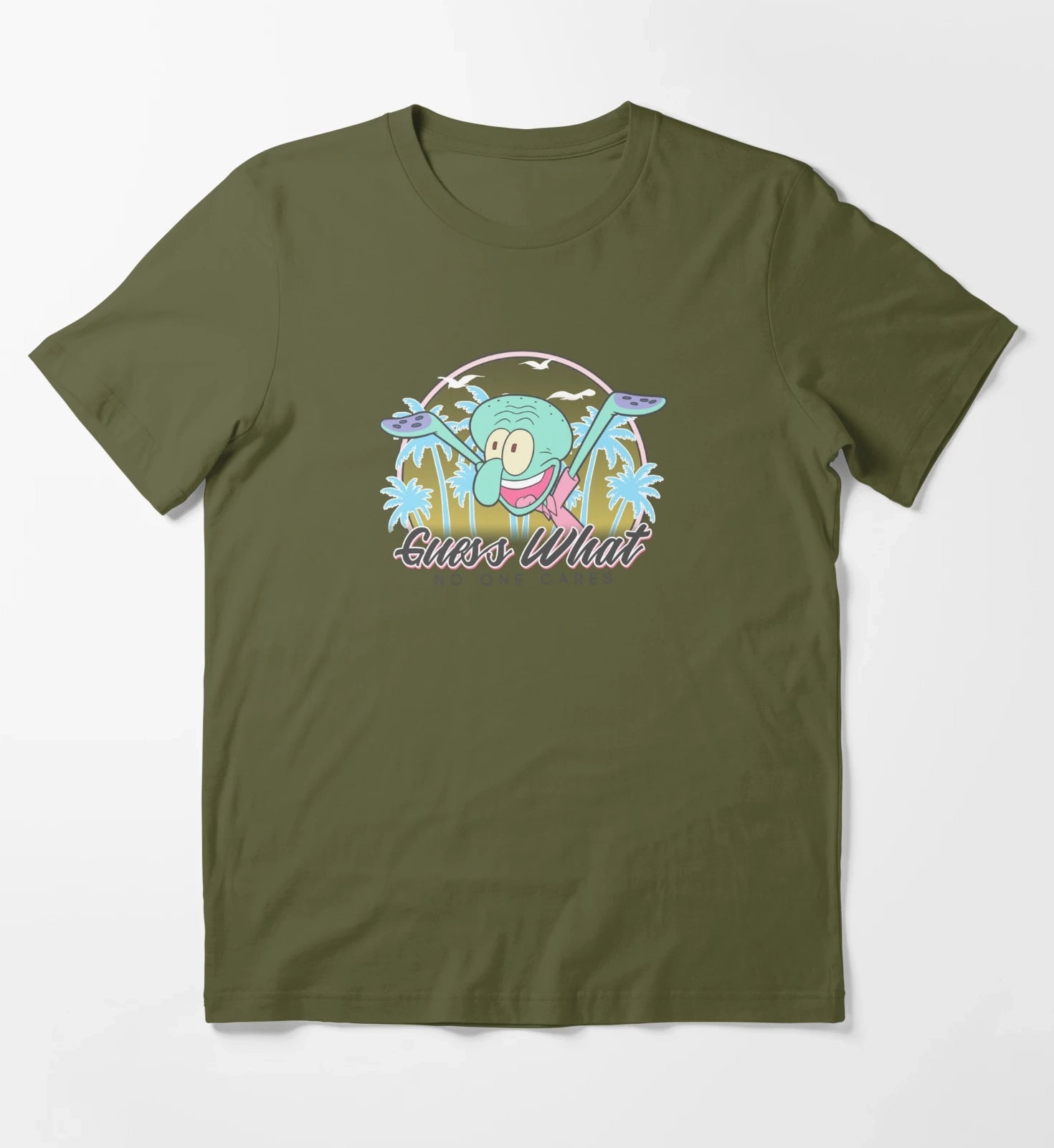 SpongeBob SquarePants Squidward Guess What No One Cares T-Shirt Olive Green