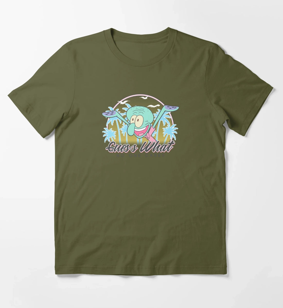 SpongeBob SquarePants Squidward Guess What No One Cares T-Shirt Olive Green