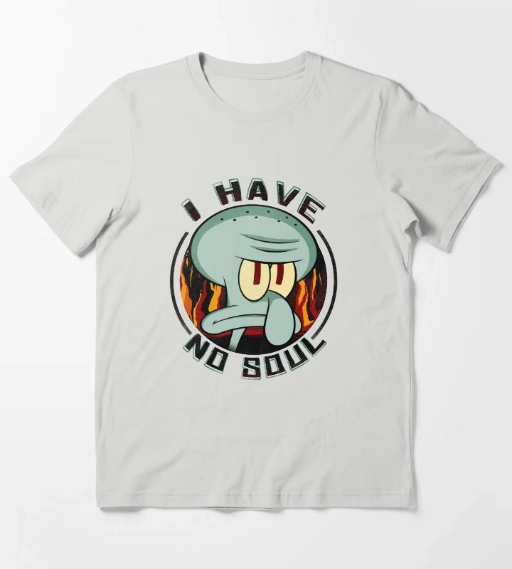 SpongeBob SquarePants Squidward I Have No Soul Poster T-Shirt Light Grey