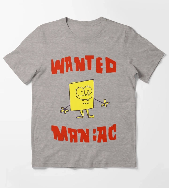 SpongeBob SquarePants Wanted Maniac T-Shirt Heather Grey