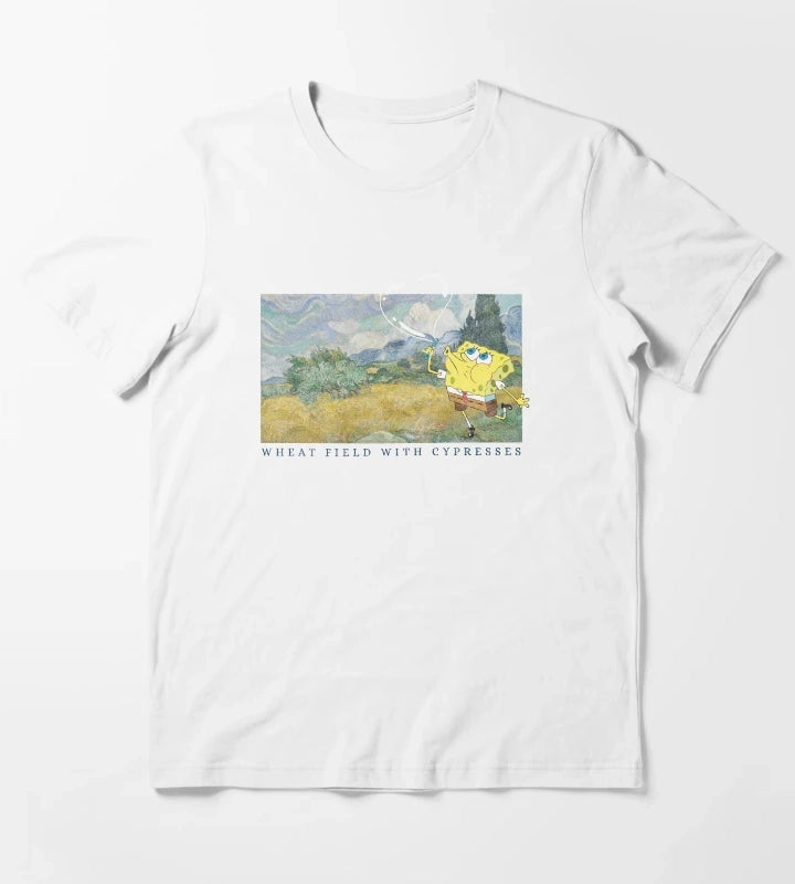 SpongeBob SquarePants Wheat Field With Cypresses T-Shirt White