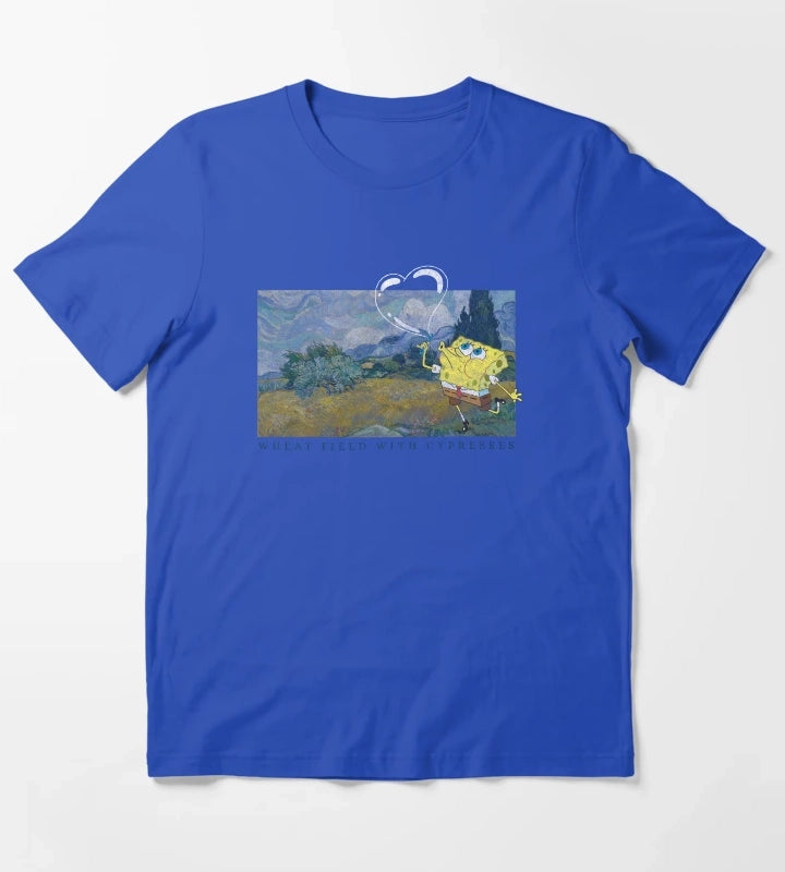 SpongeBob SquarePants Wheat Field With Cypresses T-Shirt Blue