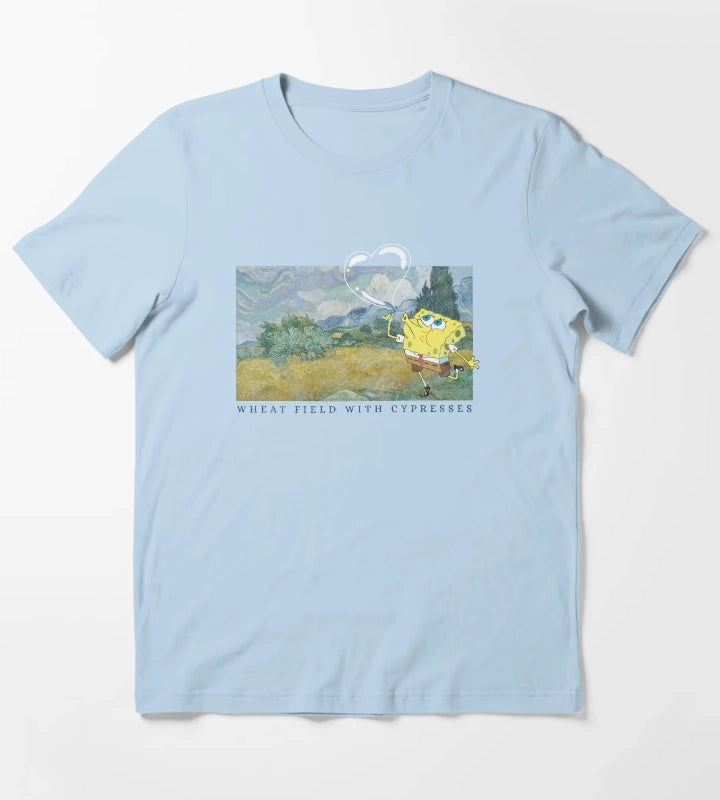 SpongeBob SquarePants Wheat Field With Cypresses T-Shirt Sky Blue
