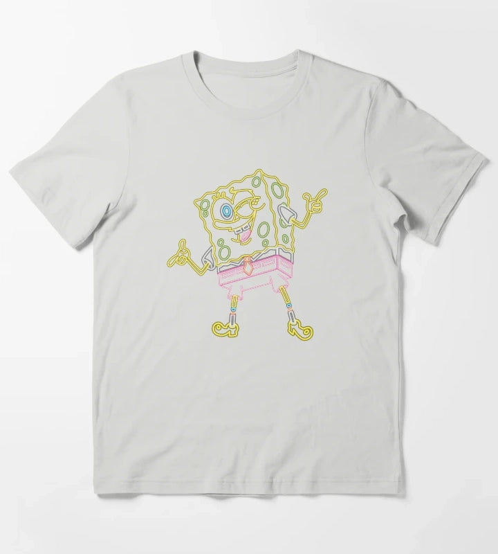 SpongeBob SquarePants Winking Neon Outline T-Shirt Light Grey