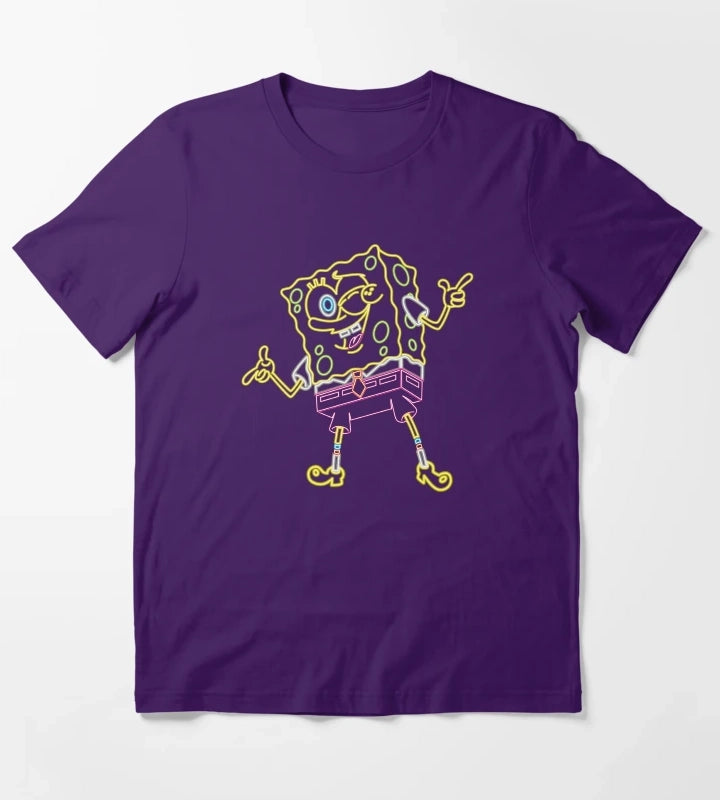 SpongeBob SquarePants Winking Neon Outline T-Shirt Purple