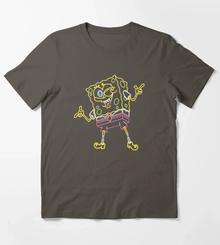 SpongeBob SquarePants Winking Neon Outline T-Shirt Dark Grey