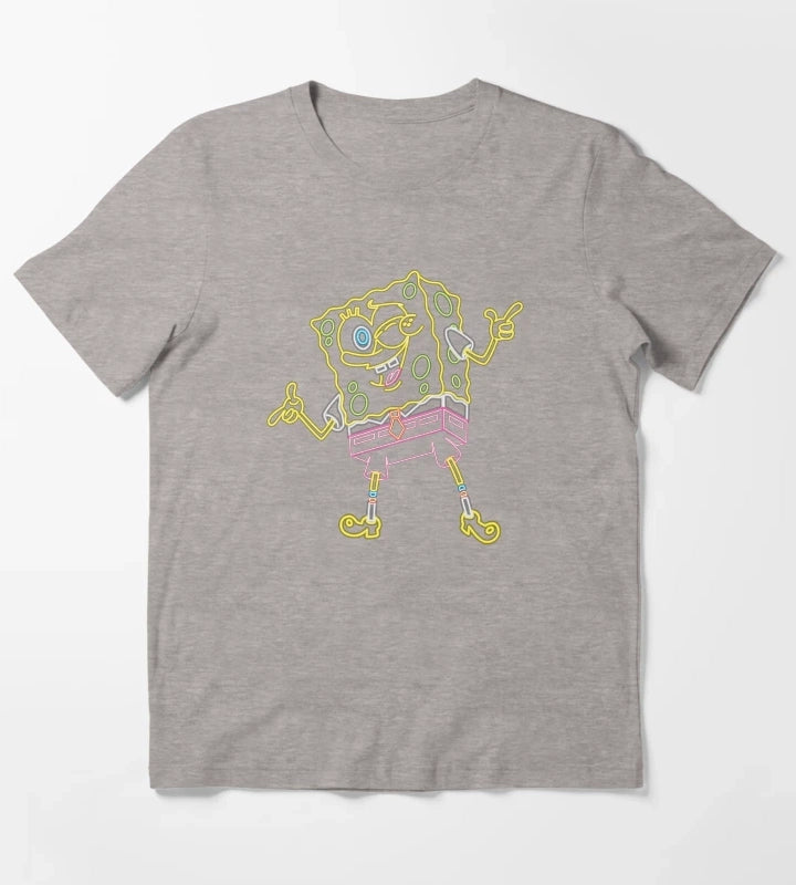 SpongeBob SquarePants Winking Neon Outline T-Shirt Heather Grey