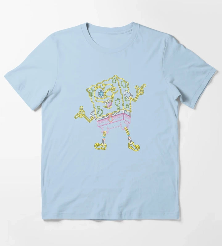 SpongeBob SquarePants Winking Neon Outline T-Shirt Sky Blue