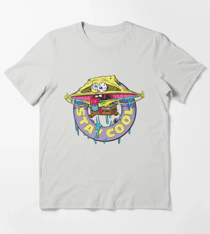 Spongebob Squarepants Stay Cool Drippy Logo T-Shirt Light Grey