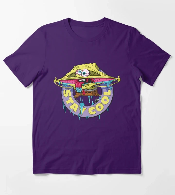 Spongebob Squarepants Stay Cool Drippy Logo T-Shirt Purple