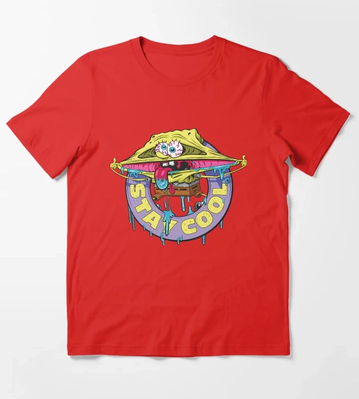 Spongebob Squarepants Stay Cool Drippy Logo T-Shirt Red