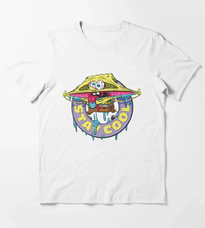Spongebob Squarepants Stay Cool Drippy Logo T-Shirt White